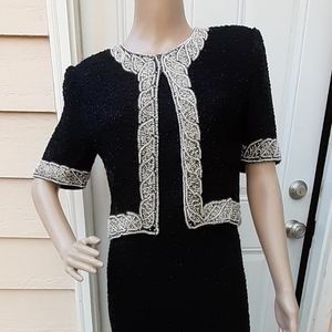 Lawrence Kazar vintage black beaded evening gown